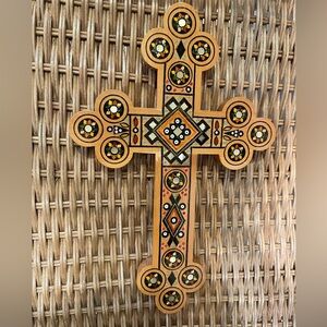 Unique Ukrainian Inlaid Cross Beads,mother of Pearl, Gorgeous Hand carved inlaid